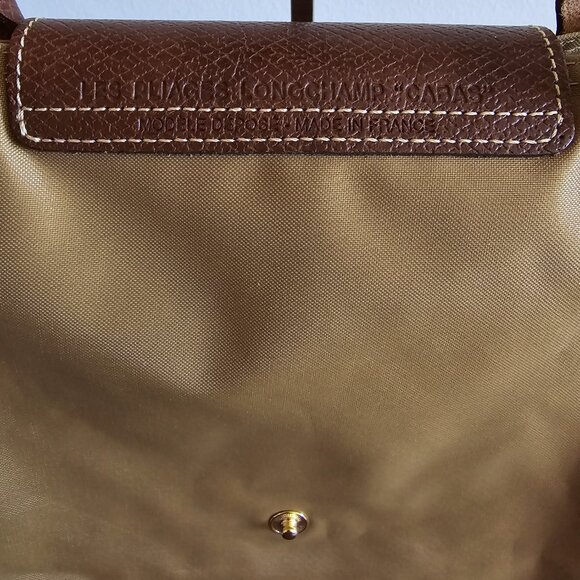 LONGCHAMP Le Pliage Light Tan Nylon leather tote ~ EUC - Picture 5 of 10